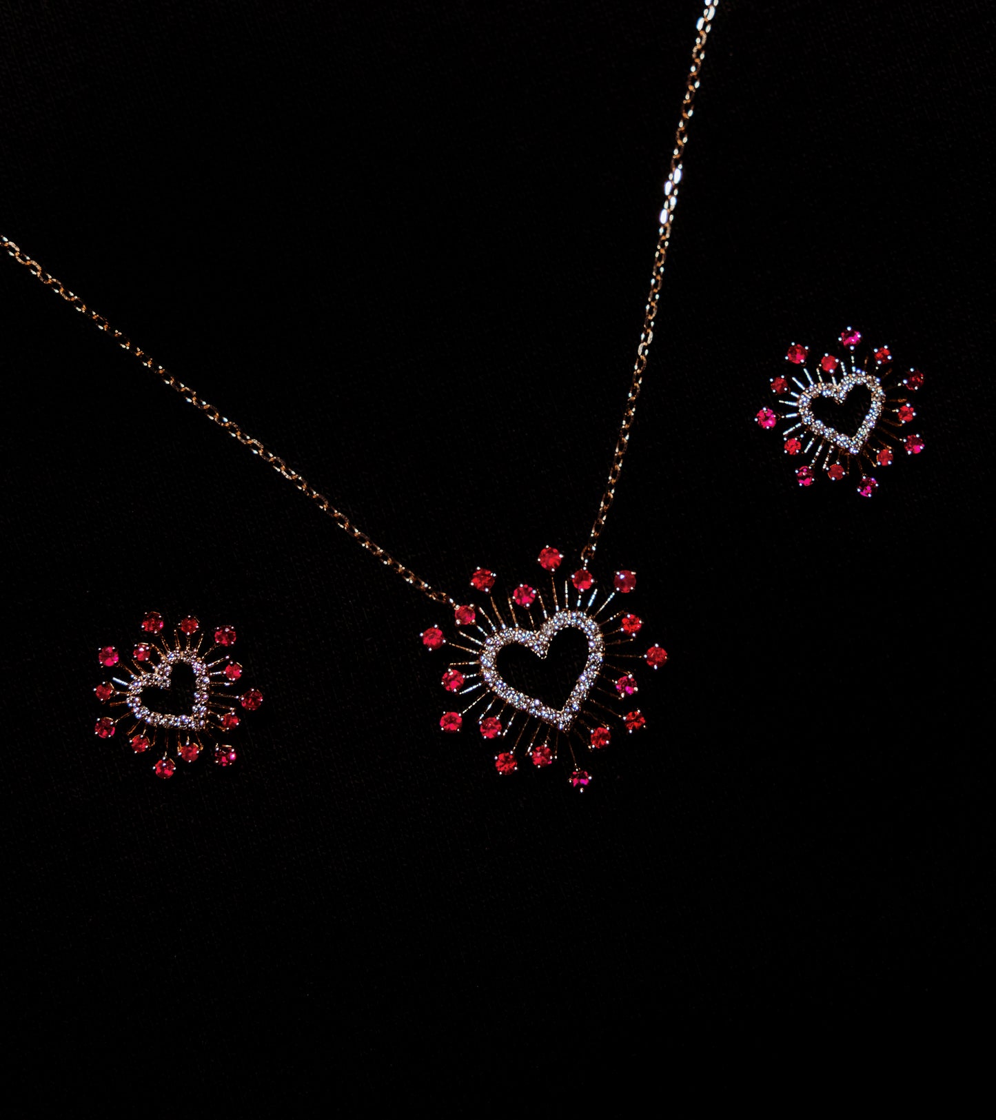 Radiant Diamond and Ruby Heart Earrings