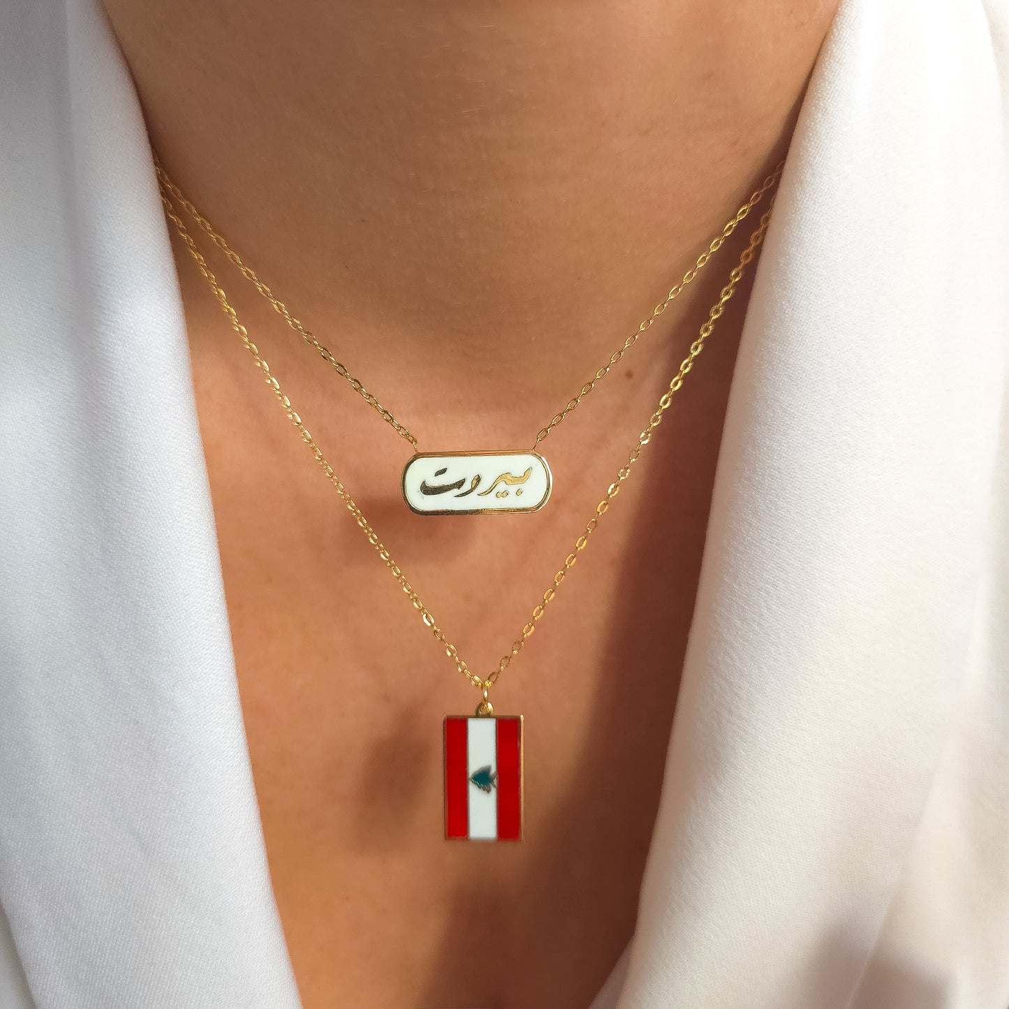 "Beirut 18k gold enamel necklace عقد بيروت مطلي بالمينا والذهب الحقيقي – يوصل إلى لبنان، دبي، والخليج"