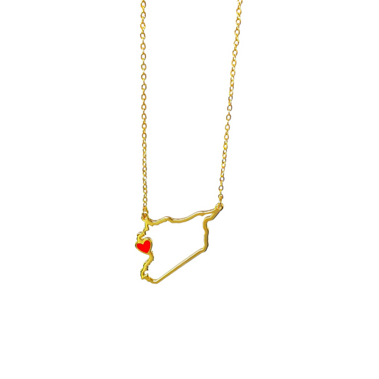 Elegant gold-plated Syria map pendant – تصميم يعبر عن حب سوريا والهوية العربية