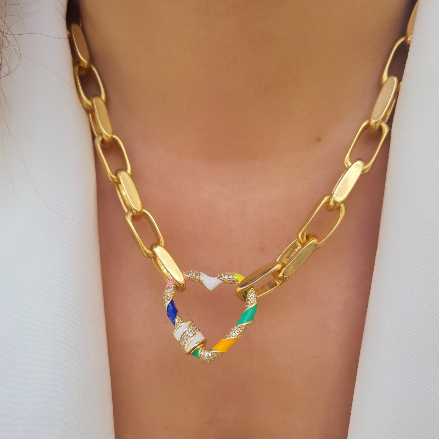 Enamel Heart Chain Necklace