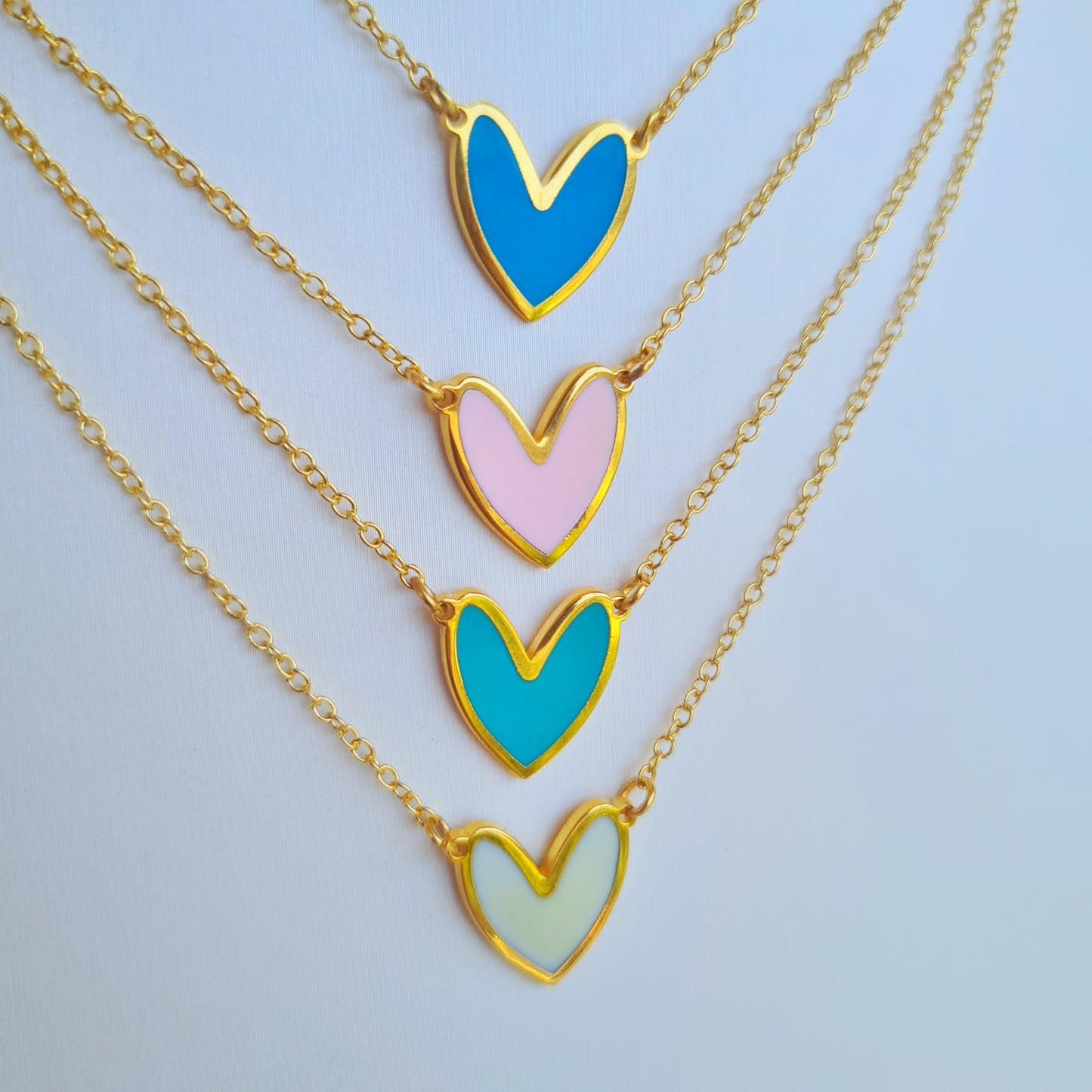 Enamel heart necklace in brass, silver or gold, colorful and fresh for summer – قلادة قلب صيفية بألوان المينا