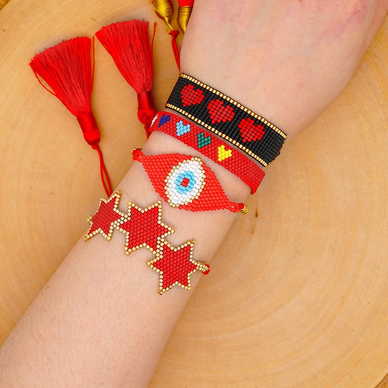 Miyuki Beads Red Stars Tassel Bracelet