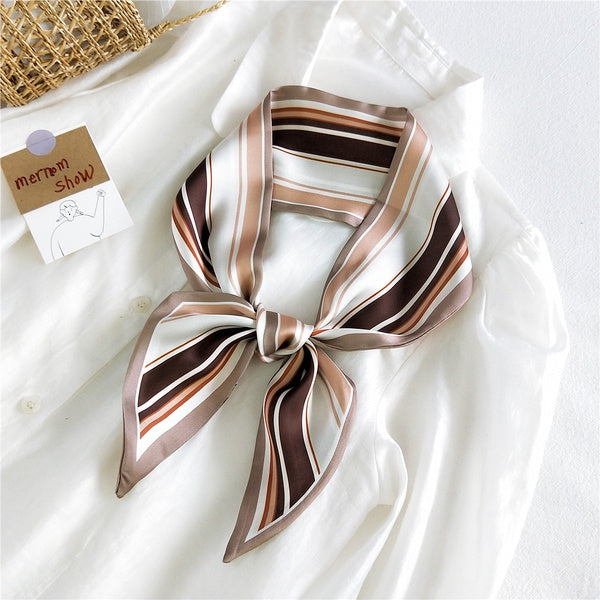 Brown Stripe Ribbon Silk Scarf