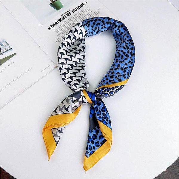 Blue Leopard Pattern Red silk scarf