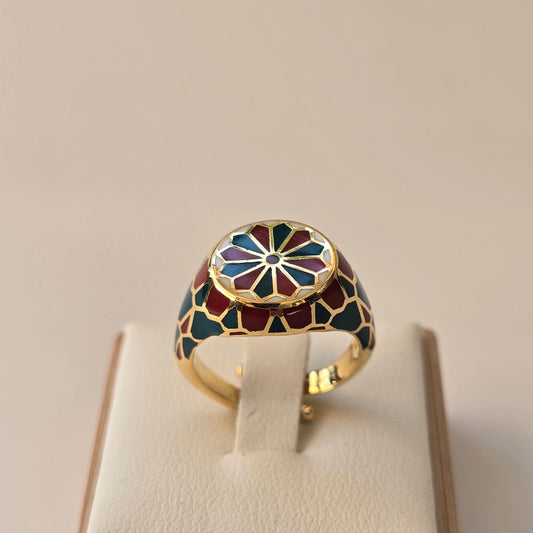 Arabesque Series – Azure Mosaic Ring Green Dark Red