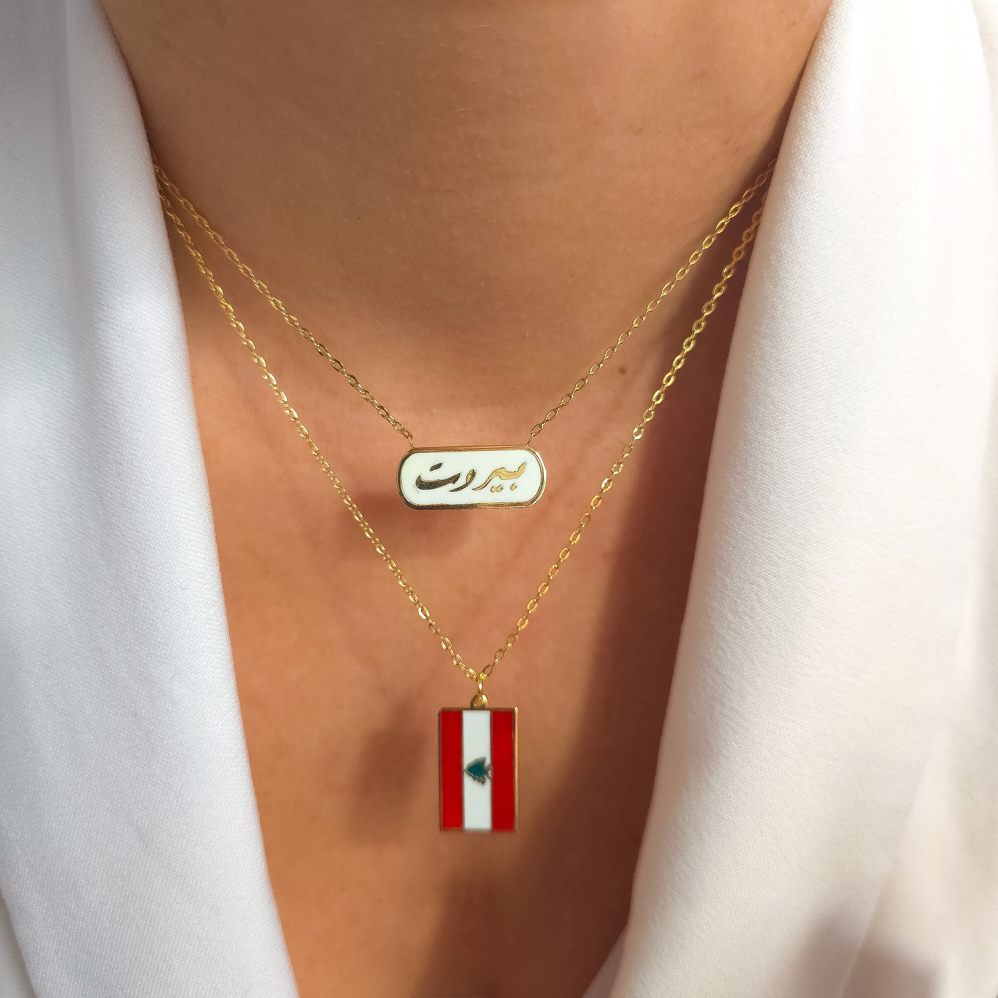 "Beirut 18k gold enamel necklace عقد بيروت مطلي بالمينا والذهب الحقيقي – يوصل إلى لبنان، دبي، والخليج"

