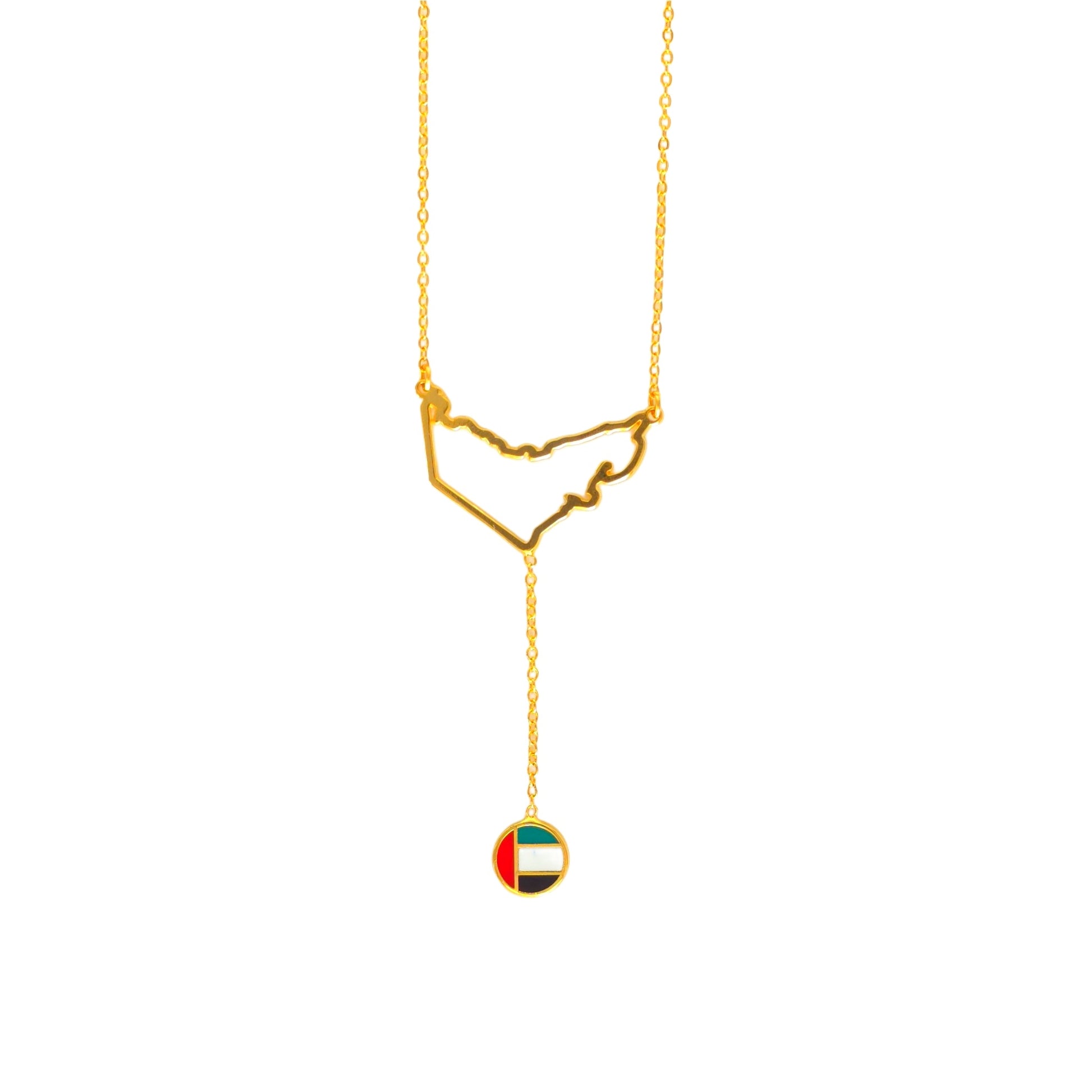 "MiniLux 18k gold UAE flag necklace عقد علم وخريطة الإمارات العربية المتحدة من الذهب الحقيقي – يوصل من لبنان ودبي للسعودية والخليج"

