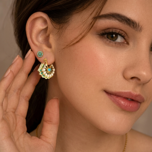 mandala flower white enamel earrings 