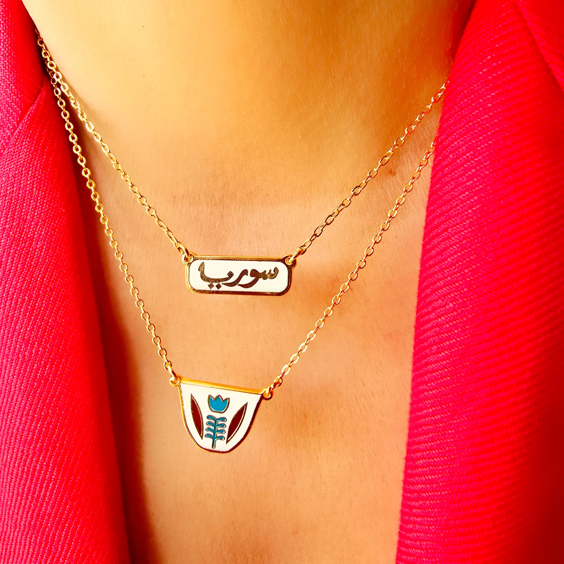 Artistic Syria map pendant in enamel finish – عقد أنيق يجسد خريطة سوريا بتصميم المينا


