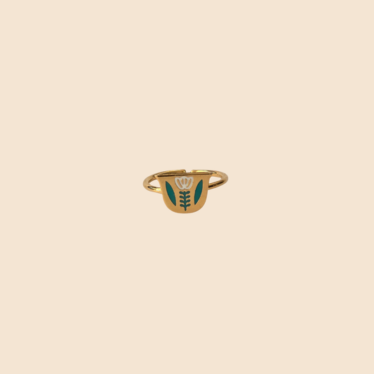 arabic coffe cup ring with enamel خاتم تراثي بتصميم فنجان قهوة عربي