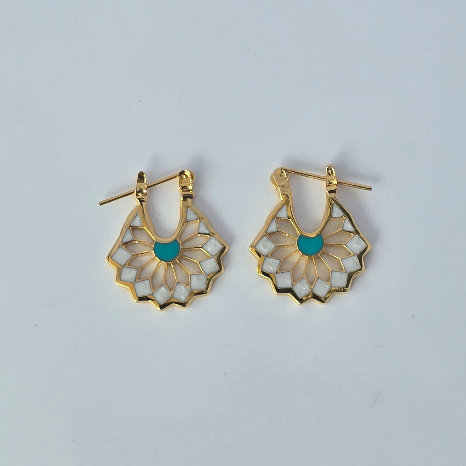 enamel mandala flower white summer earrings