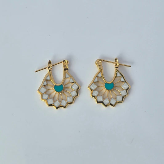 enamel mandala flower white summer earrings