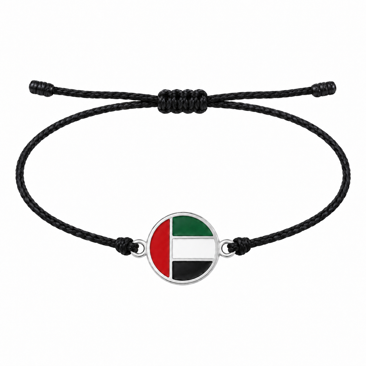 UAE flag black cord bracelet — silver finish, white — generated product styling