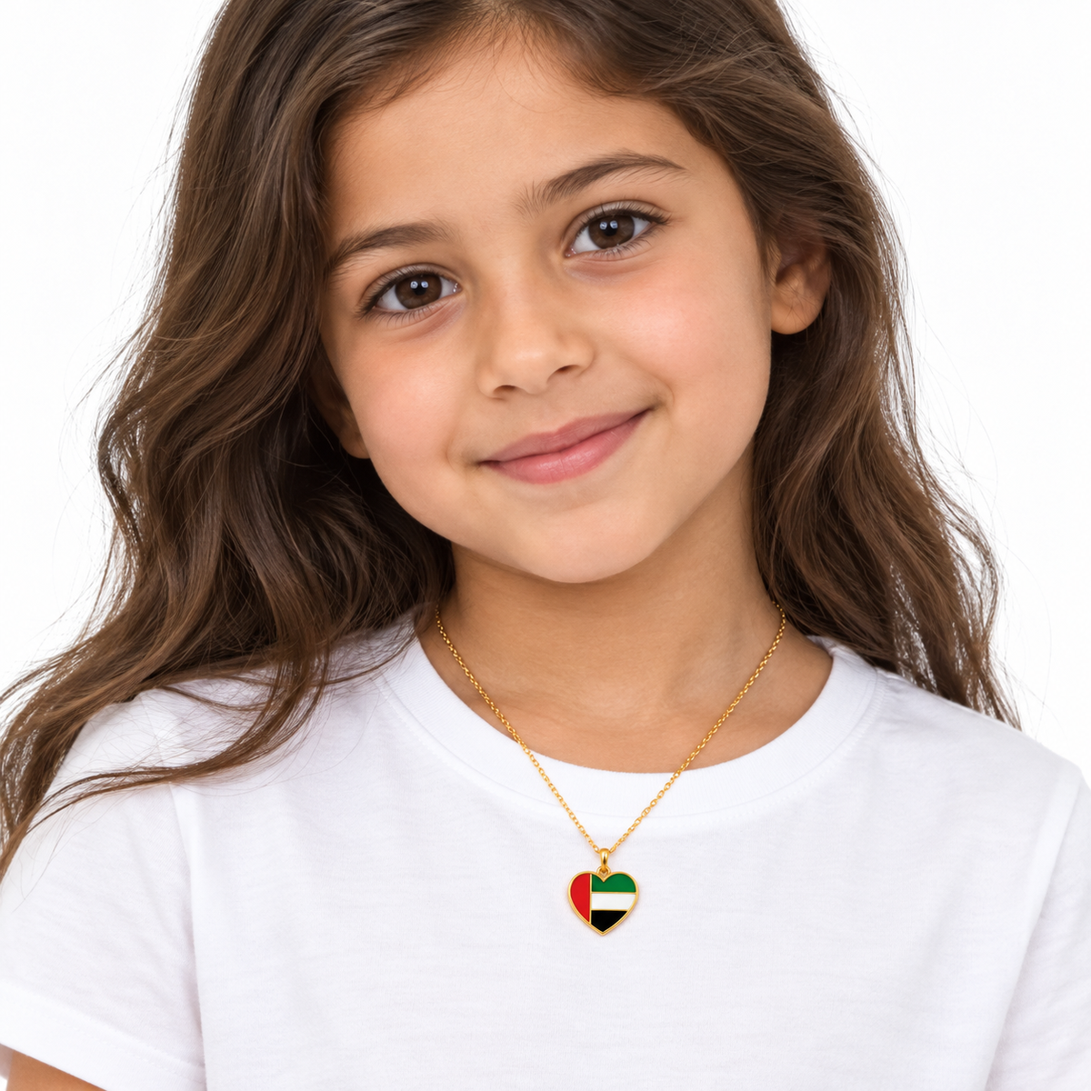 Mum & Me UAE heart necklace — gold finish, child — generated styling image