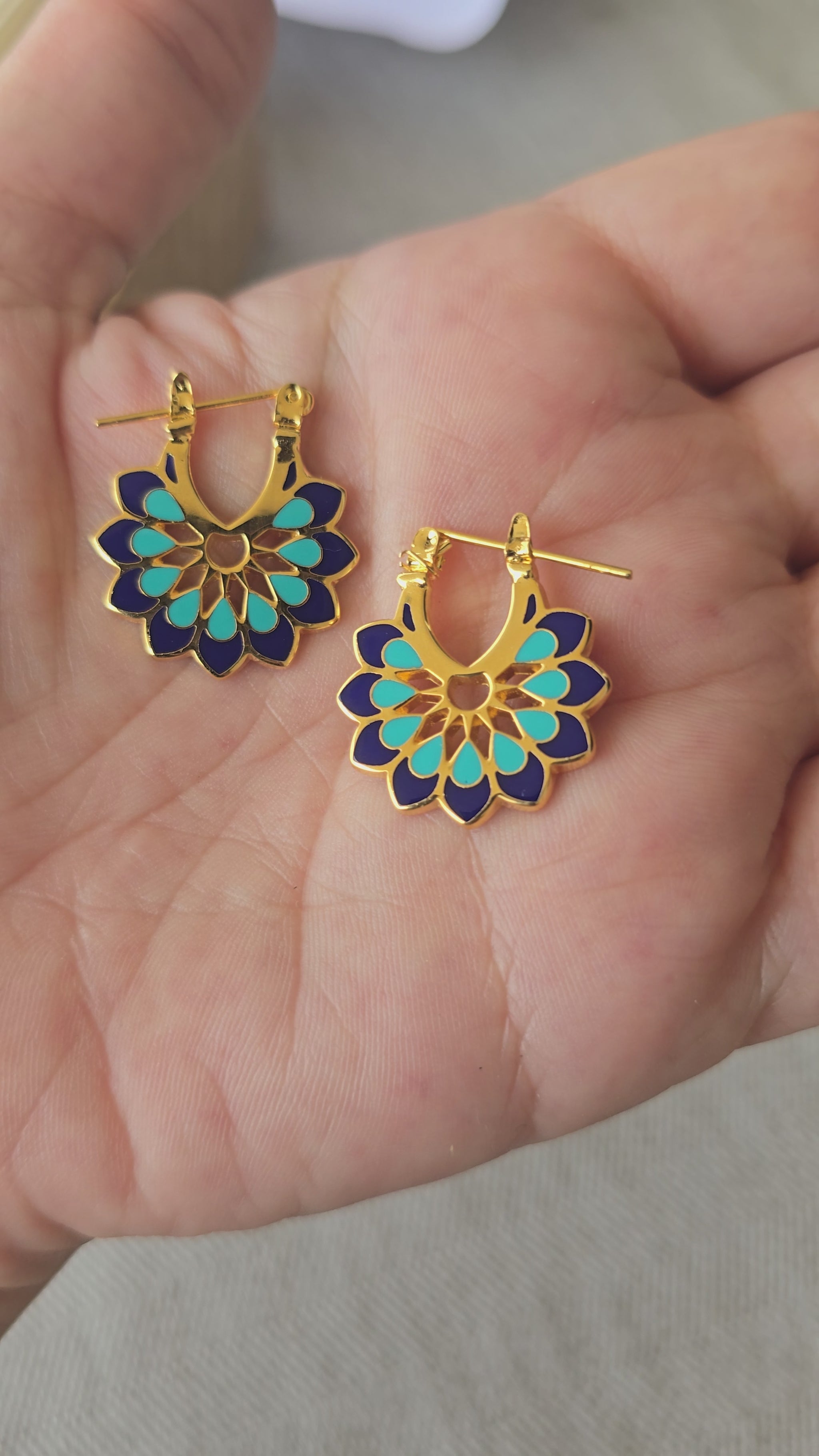 Handmade mandala arabesque mosaic enamel earrings colorful summer jewelry UAE