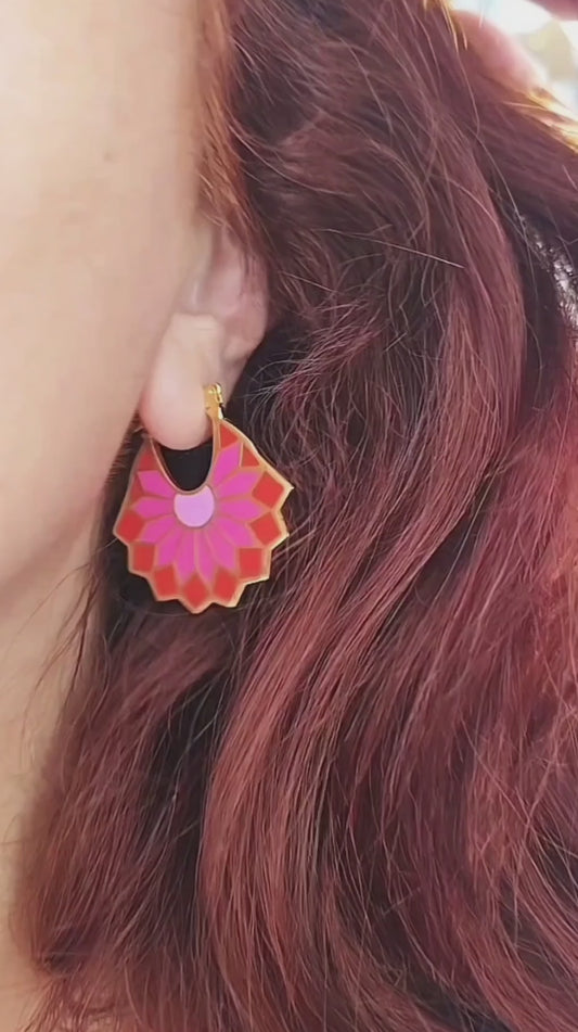 Mandala Heart Flower Earrings