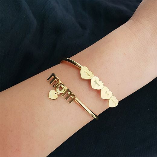 Mom & Kids Customizable Heart Cuff Bracelet by Miniz Jewelry | سوار