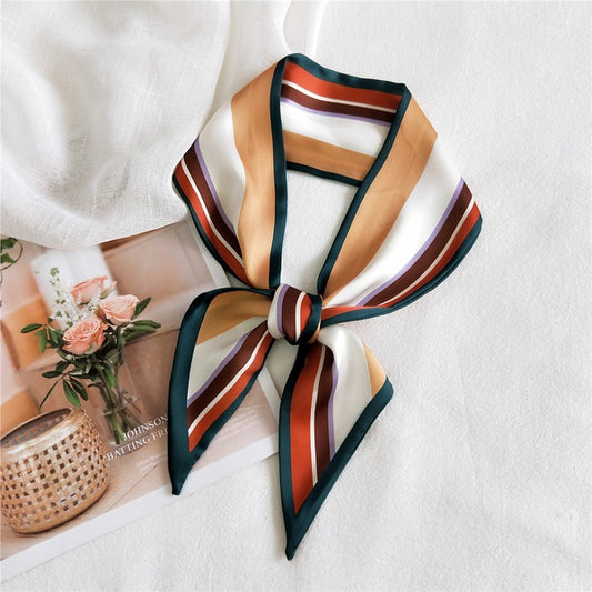 Long Ribbon Silk Scarf with green edges